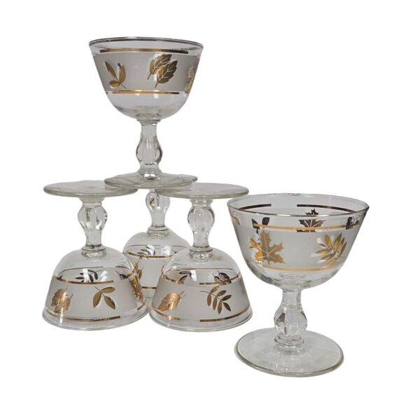 Libbey Golden Foliage 22K Gold Leaf Design Frosted Ice Bucket & Glasses - Picture 13 of 16